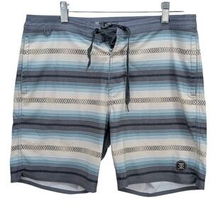 Roark The Chiller‎ Board Shorts Size 30 Striped Blue Gray Swim Trunks Hemp Blend